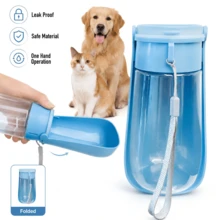 Portable Pet Water Bottle With Bowl - 15oz Leakproof Dog Water Dispenser For Walking, Lightweight Travel Cup With Retractable Bowl & Carrying Lanyard For Dogs And Cats - Blue - View 9