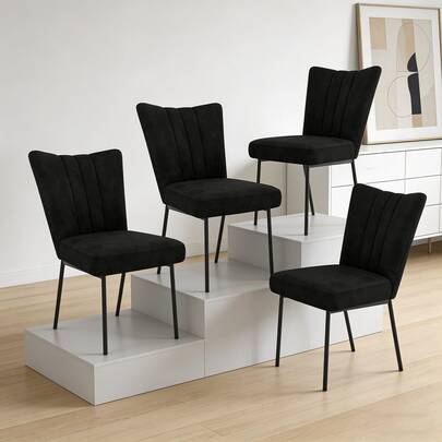 jiexi Velvet Dining Chairs Set, Modern Black Kitchen Chairs With Ergonomic Back Support And Thickened Cushion, Dining Room Chairs With Metal Legs For Living Room, Apartment