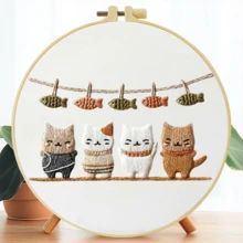 1組手工DIY刺繡套件 20x20cm/7.9x7.9英吋 書本貓咪圖案,含刺繡布、使用說明書、刺繡框、針與線,適合節日送給朋友或家人的禮物,家具與辦公室手工藝術品 - A - 查看 14