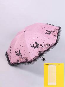 Butterfly Lace Edge Black Parasol, Dual-Use For Sun And Rain, UV Protection Sun Umbrella With Vintage Lace Trim, Lightweight And Compact, Suitable For Beach, Travel, Daily Commute, Outdoor Walks, Perfect For Women, Girls, Ladies, Great Father's Day Gift, Independence Day Essential, Graduation Season Essential, Summer Accessory - Multicolor - View 14