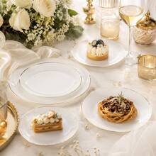 50/25/20/10pcs White Gold Rim Plate Set, 7.5 Inch/10.25 Inch Reusable Dinner Plates, Food Trays, Fruit And Snack Platters, Dessert And Salad Plates, Cheese And Candy Trays, Multi-Purpose Tableware For Parties, Weddings, Birthdays, Picnics, Holiday Events, Easy To Clean And Durable, Suitable For Home And Event Elegant Table Settings - White - View 12