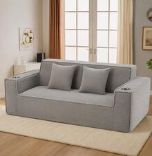 ATOMHOME 75" Light Grey Sofa For Living Room, 3 Seater Boneless Loveseat Couch, Modern Corduroy Deep Seat Compressed Sofa With Cup Holders & Pillows, Comfy Small Couch For Bedroom Apartment, 3 Seat Sofa Furniture, No Assembly Required - 淺灰色 - 查看 1