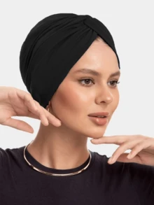 1pc Black Headscarf Hat For Women, Convenient For Daily Wear And Travel - Black - View 1