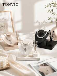 TONVIC 1PC Rak Display Perhiasan PU, Penyimpanan Terbagi untuk Perhiasan Kalung dan Anting, Untuk Penyimpanan Perhiasan, Kalung, Anting, Cincin, Organizer Perhiasan, Baki Penyimpanan, Rak Display Cincin dan Anting, Display Meja Perhiasan, Rak Display Toko - Tempat perhiasan yang disikat - View 1
