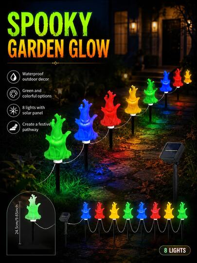 8pcs Halloween Ghost Tree Lights, Outdoor Solar Powered Lights, Halloween Decoration, LED Halloween Ghost Tree Path Lights, Solar Powered, Suitable For Outdoor Sidewalk, Garden And Yard Lighting Decoration