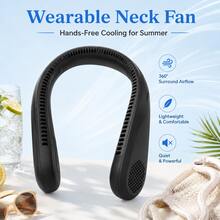 Portable Neck Fan With 44 Air Outlets, Rechargeable Hands-Free Wearable Fan With Dual Turbo Motors, 3 Speeds Quiet Bladeless-Style Cooling Fan For Office Travel Commuting Outdoor - 黑色 - 查看 4