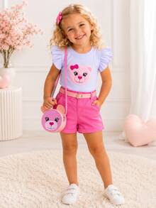 Children's Set For Girls With Teddy Bear Bag, Short-Sleeved Blouse, Shorts And Belt, Butterflies Kids - Baby Pink - View 9