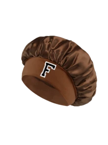1pc Women's Glossy Satin A-Z Letter Hair Bonnet, Skin-Friendly & Breathable, Suitable For Daily Hair Washing/Home Care/Night Sleep/Year-Round Use - Coffee Brown - View 8