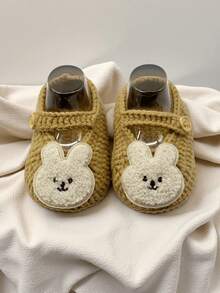 1 Pair Infant Slippers, With Rabbit Applique, Beige And White, Infant Shoes - Khaki - View 3