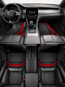 4pcs Universal Red Striped Car Floor Mats, Waterproof Anti-Slip Rubber Bottom, Stain-Resistant Wear-Resistant Trimmable, Suitable For Sedans, SUVs, Trucks, Daily Driving Vehicle Interior Protection - A - View 4
