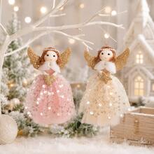 2pcs Christmas Angel Hanging Ornaments, Glitter Fairy Dolls With Wings, 16cm Nordic Style Christmas Tree Decorations, Suitable For Christmas Tree, Home, Window, Fireplace And Holiday Party Decor - Multicolor - View 2