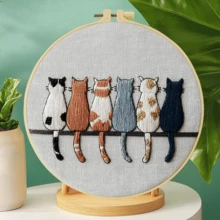 1組手工DIY刺繡套件 20x20cm/7.9x7.9英吋 書本貓咪圖案,含刺繡布、使用說明書、刺繡框、針與線,適合節日送給朋友或家人的禮物,家具與辦公室手工藝術品 - A - 查看 15