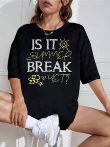 Is It Summer Break Yet Funny Quote  T‑Shirt, Teacher Life Merch Unisex Cotton Casual Retro Short Sleeve Tee For Summer Holiday Lovers - Black - View 1