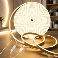 LQHZMYY 1m/2m/3m/4m/5m LED 霓虹裝飾燈條 附按鈕開關調光器 USB 介面 白色/暖白色 燈條可自由裁剪 柔性調光氛圍燈條 直播補光燈 化妝鏡 浴室鏡補光燈 - 白色 - 查看 2