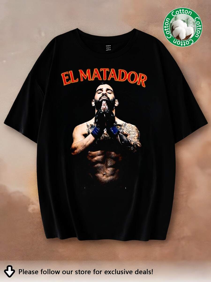 Ilia Topuria T-Shirt   Fighter Merchandise   El Matador Apparel   Exclusive Gift For Combat Sports And Martial Arts Fans - 黑色 - 查看 1