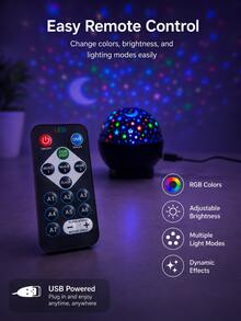 1pc [LED Night Light] Star & Moon Pattern Projection Lamp, Colorful Starry Sky Atmosphere Room Decor Light | Suitable For Dorm, Bedroom, Living Room, Nighttime Setup | USB Powered - Multicolor - View 5