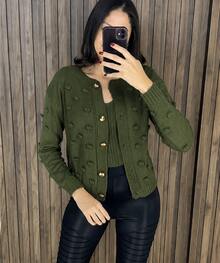 Winter Coat Knitted Cold Weather Blouse Cardigan Style Casual Party Knitwear Women's Clothing - 綠色 - 查看 1