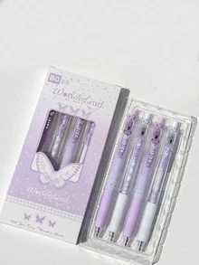 4pcs. Dreamy Purple Mist Fairy Butterfly Clickable Neutral Pens. 0.5mm Tip. Black Ink. Transparent Gradient Shell, Premium Fashionable Black Ballpoint Pens. Suitable For Diary Writing And Project Writing. Perfect For Student Exams And Practice. Perfect For Back To School Season. - Purple Mist - View 5