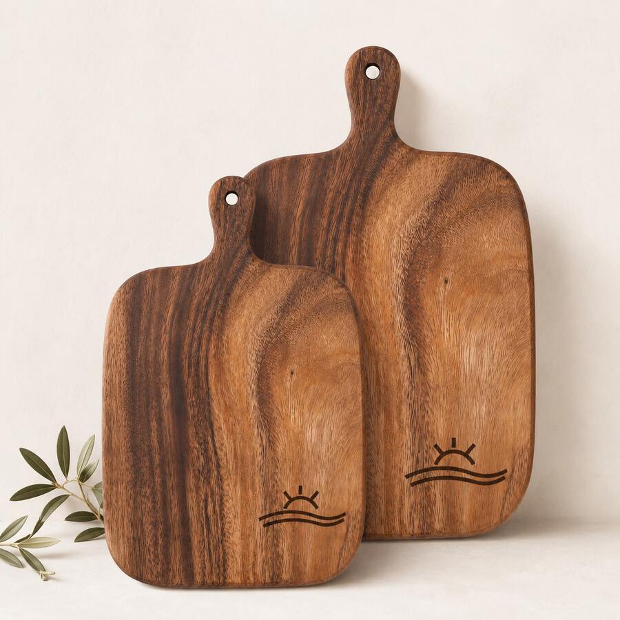 2PCS/1PC Walnut Wood Carved Cutting Board, Sunrise Carved Steak Board, Desktop Decor Cutting Board, Fashion Long Handle, Solid Wood, For Cutting Meat, Cheese, Bread, Vegetables And Fruits - Charcuterie Board Cheese Serving Board - View 1