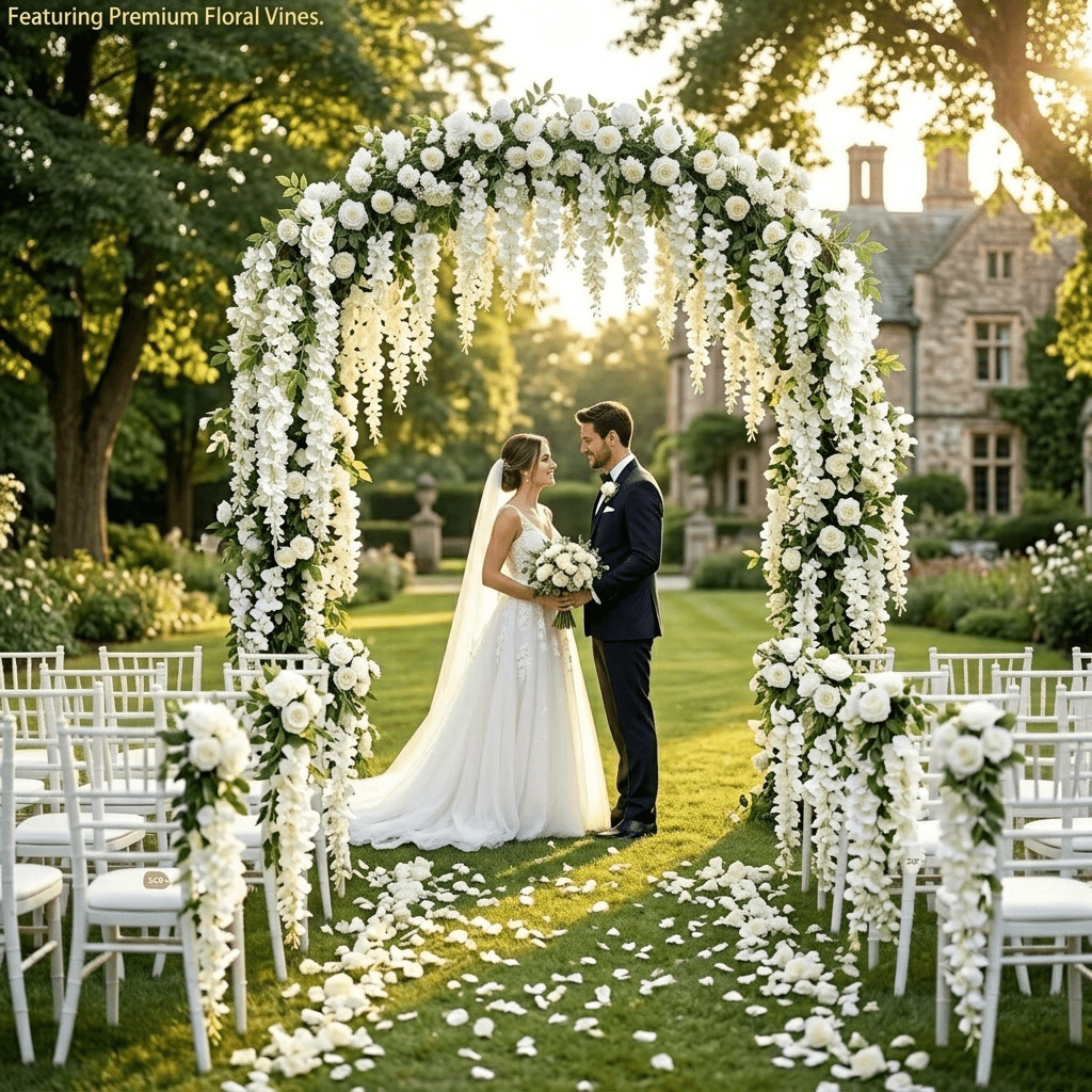 24pcs White Rose And Purple Wisteria Vine Decor Set, Suitable For Outdoor Garden, Wedding, Party, Arch, Yard, Ceiling And Home Decor, Room Decor, Wall Decor, DIY Wedding Party Centerpiece, Room Decor, Wall Decor, DIY