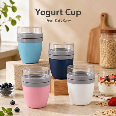 Caneca de Iogurte Portátil Criativa, Adequada para Viagens, Pequeno-Almoço e Lanches, Cor Aleatória, Volta às Aulas, Caneca de Pequeno-Almoço, Saco de Almoço, Caneca de Aveia, Recipiente de Alimentos à Prova de Fugas, Adequada para Casa, Escola, Escritório, Viagens, Volta às Aulas, Piquenique ao Ar Livre