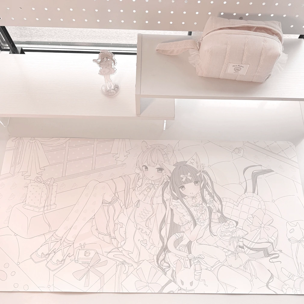 Korean Ins Japanese Anime Pink Blue Polka Dots Bow Sweet Girl's Room Y2K Girl PU Leather Mouse Pad Office Study Room Desk Waterproof Tablecloth Computer Keyboard Game Mouse Pad Table Mat - View 1