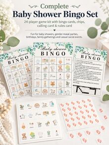Juego de Bingo para Baby Shower Verde Salvia 33 Piezas, 24 Tarjetas de Bingo, 7 Fichas, 1 Tarjeta de Presentación, Tarjeta de Reglas del Juego, Juego Interactivo Divertido para Adultos y Amigos, Neutro de Género, Cumpleaños, Reunión Familiar, Suministros para Fiesta de Baby Shower, Recuerdos de Fiesta, Decoración para Fiesta de Revelación de Género - Verde - View 1