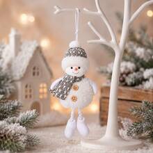 2pcs 17CM Hanging Snowman Christmas Ornament, White Winter Snowman With Knitted Hat, Scarf & Button Details, Soft Fabric Holiday Tree Pendant For Christmas Tree, Window, Mantel, Home, Party & New Year Decor - Multicolor - View 2