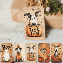 50入復古萬聖節小狗主題禮物吊牌附麻繩，Trick Or Treat 紙製禮物吊牌，節慶掛飾標籤，適用於禮物包裝、糖果袋與萬聖節派對小禮裝飾 - 彩色 - 查看 3