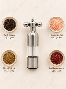 1Pc Stainless Steel Pepper Grinder, Salt And Pepper Grinder & Manual Spice Mill, Ceramic Grinding Core, Refillable, Clear Container, For Kitchen And Dining Table, Kitchen Accessories - Multicolor - View 5