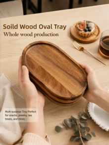 1pc Solid Wood Tray, Dessert Decoration Plate, Afternoon Tea, Fruit, Food Display Plate, Suitable For Restaurant, Living Room, Cafe Use, Suitable For Gift, Birthday Gift, Housewarming Gift, Holiday Gift - View 1