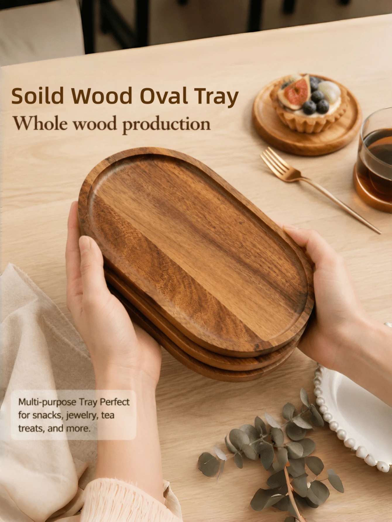 1pc Solid Wood Tray, Dessert Decoration Plate, Afternoon Tea, Fruit, Food Display Plate, Suitable For Restaurant, Living Room, Cafe Use, Suitable For Gift, Birthday Gift, Housewarming Gift, Holiday Gift - View 1