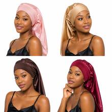 1PC Extra Long Satin Hair Bonnet, Wide Elastic Band Sleep Cap, Anti‑Frizz Night Hair Care Hat For Long Braided Hair Home Sleeping - Pink Upper Waist - View 21