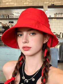 1pc Women's Wide Brim Bow Sun Hat, Fashionable Rope Beach Sun Protection Hat, Multiple Wearing Styles, Suitable For Outdoor Sun Protection And Beach Vacation - Lace - View 4