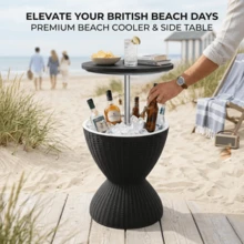 Portable Cooler Table 30L - Insulated Ice Box With Built-In Side Table, Outdoor Beach Camping Essential - Black - View 4