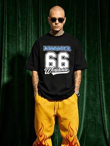 Men's Summer Casual Soft Round Neck Short Sleeve-Shirt,Disaster 66 Print Graphic Is Suitable Daily Wear. - Black - View 1