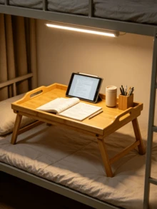 1件式筆電床上托盤，高邊緣設計，可折疊且附便攜把手，適合學生在家床上學習與放置物品的小書桌 - 彩色 - 查看 6