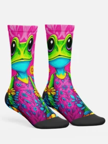 Cool 360° Printed Men's Socks - Street Style Socks, Fun Frog, Colorful, Animal Socks, Durable, Fun Socks, Suitable For Daily, Holiday And Party Occasions - Rose Red - View 3
