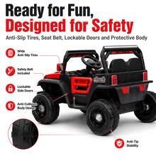 BTYOGR Electric Off‑Road Ride‑On Car For Kids, 2.4G Parental Remote Control, Built‑In Music Player, 4‑Wheel Suspension System, 12V Dual‑Motor Kids Ride‑On Toy For Children Aged 3‑8 - Red - View 2