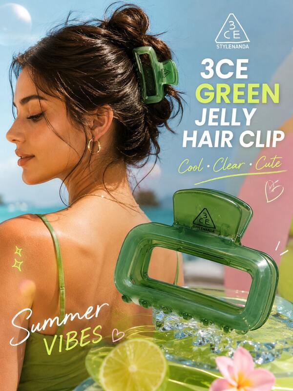 3CE 1pc Green Translucent Acetate Hair Claw Clip, Jelly Deep Green Rectangular Hair Clip 8.5-9.5cm, Medium-Large Size Daily Styling Hair Accessory, Suitable For Black, Brown, Dyed Hair Fresh Summer Hair Clip