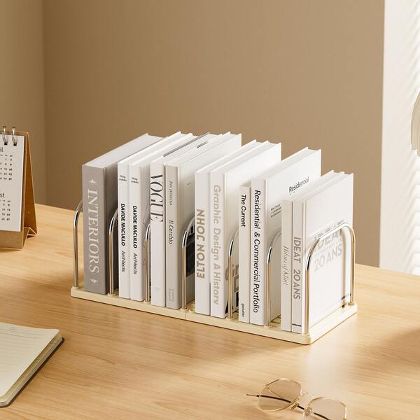 1pc Metal+PP Material Desktop Bookshelf | Non-Slip Base+Adjustable Dividers Vertical Small Bookends | Modern Minimalist Office Desk Organizer | Mail File Organizer | Student Dormitory Desk Storage Rack | Household Stationery/Cosmetics/Book Organizer
