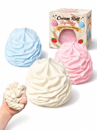 1pc Boxed Cream Roll Squishy Toy, Gel-Filled Non-Rebound Malleable Dessert Squeeze Fidget Toy, Soft Stretchable Stress Relief Desk Toy, Suitable For Kids, Teens, Adults, Party Favors, Gift Bag Fillers, Classroom Prizes, Birthday Gifts