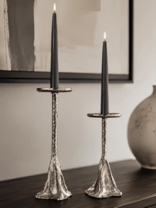 1pc/2pcs Vintage Silver Hammered Metal Candle Holder Set, Sculptural Candle Holders For Dining Table, Fireplace Mantel, Shelf And Home Decor Gift - A - View 3