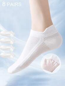 1/4/5/8/10/20 Pairs Breathable Mesh Invisible Ankle Socks, Unisex Solid Color Ultra-Thin Low-Cut Short Socks For Summer, Non-Slip Anti-Slip Comfortable Compression Socks, Solid Color Ice Silk Sports Fitness Socks, Unisex Air Conditioning Socks, With Soft Non-Slip Elastic Fixing Band Design, Perfect For Daily Wear And Outdoor Activities - White - View 9