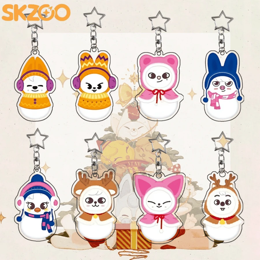 1 Set 8pcs SKZOO Cute Snowman Hat & Scarf Peripheral Keychain Pendant, Suitable For Fans Use And Gifting - Multicolor - View 1