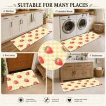 1pc, Home Decor, Strawberry Plaid Pattern Printed Floor Mat, Diatomaceous Earth Kitchen Rug, Kitchen Mat, Floor Mat, Easy To Clean, Printed Rectangular, Suitable For Living Room, Bedroom, Hallway, Bathroom, Laundry Room - Polyester Carpet, Suitable For Indoor And Outdoor Home Decor - Multicolor - View 9