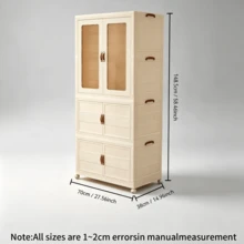 White Foldable Storage Cabinet | No Assembly Required (Or Simple Assembly) | Thickened PP Material | Suitable For Bedrooms, Bathrooms, And Laundry Rooms | Features Lockable Swivel Casters And Magnetic Double Doors - Apricot - View 7