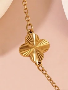 VceTd 3/4 piezas Elegante conjunto de joyería de acero inoxidable con decoración de trébol para mujeres, adecuado para uso diario o como regalo - Amarillo Oro - Ver 9