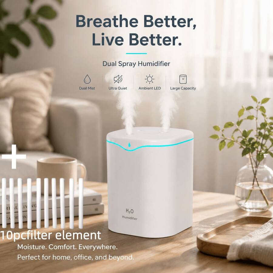 2000ml Large Capacity Dual Mist Aromatherapy Diffuser, USB Powered Humidifier, Home Decor, Student Dorm Air Humidifier, Back To School Gift