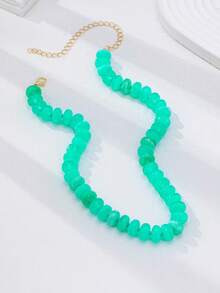 1pc Women's Colorful Flat Acrylic Beaded Necklace - Multi-Layer Resin Beaded Necklace - Bohemian Style, Suitable For Vacation And Casual Wear - Mint Green - View 2